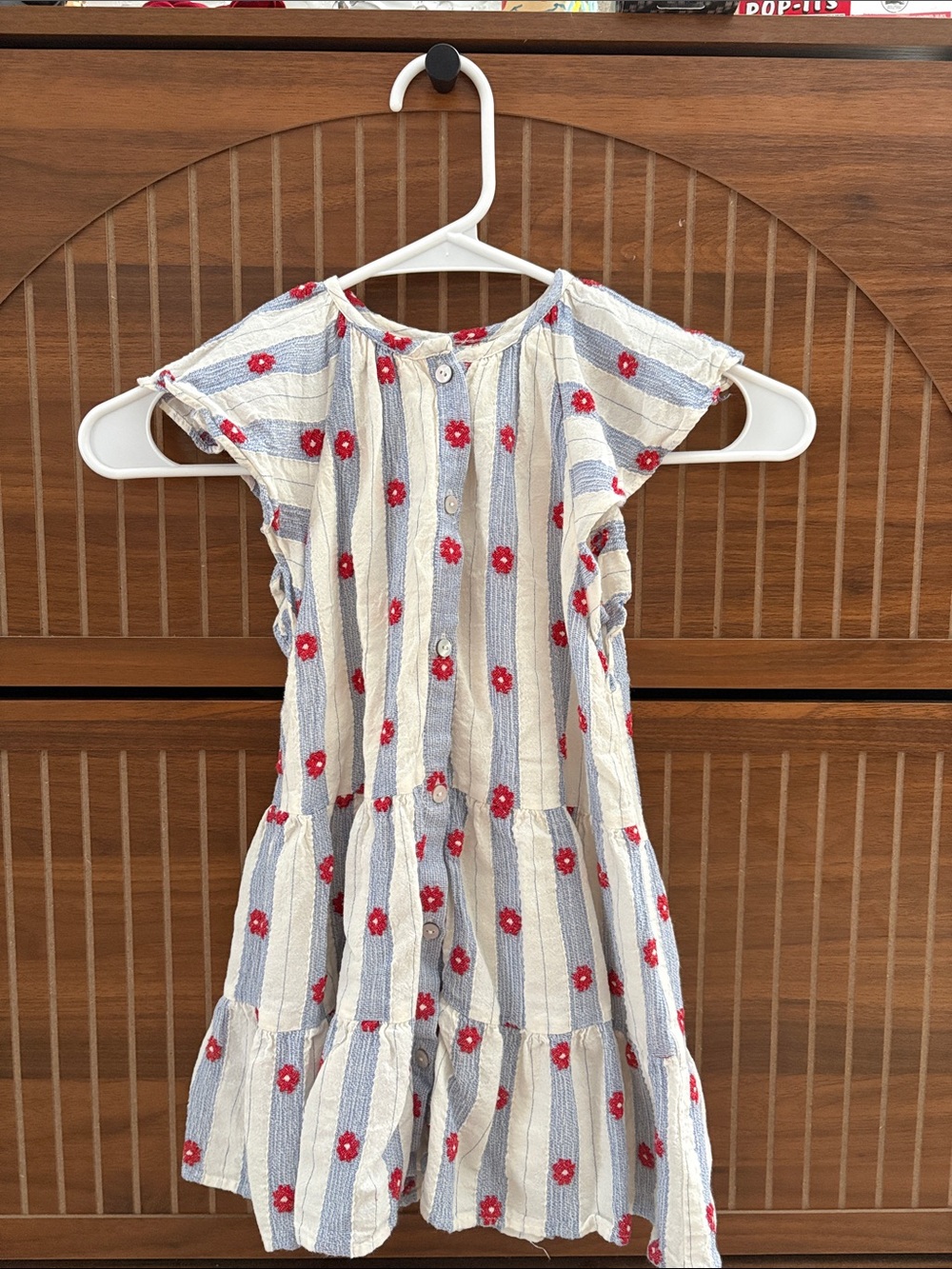 Zara Blue & White Striped Dress with Red Floral Detail